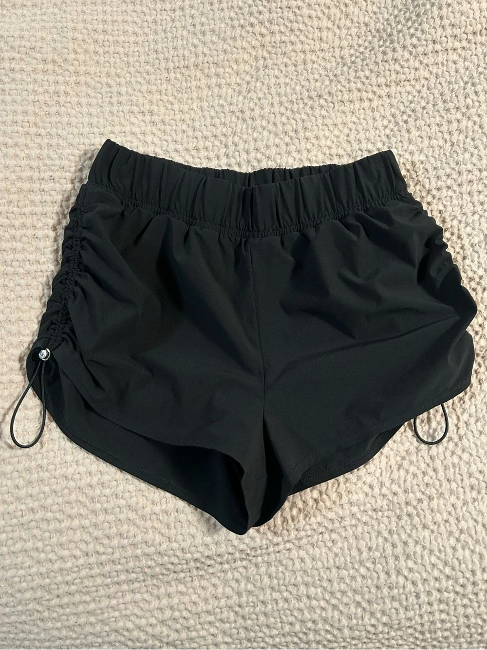 ALO Yoga Black Drawstring Side-Ruched Shorts